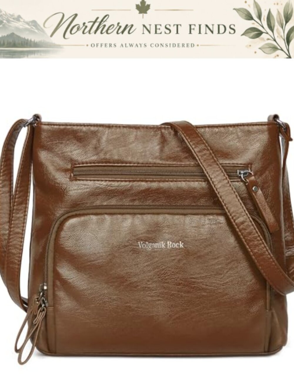 Vegan Leather Crossbody Bag Medium Adjustable Strap Travel Satchel